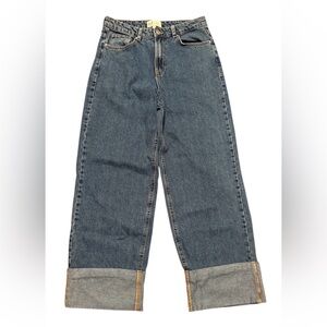 Zara TRF Collection high-waisted wide-leg cropped jeans with turn-up hems size 6